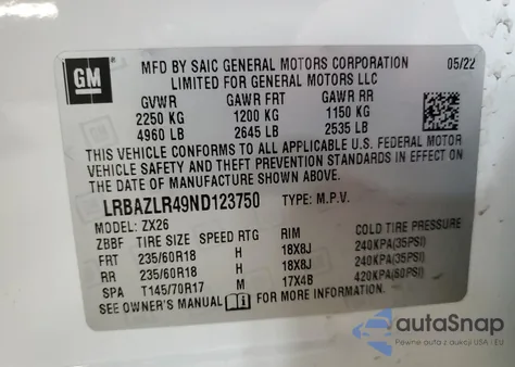 2022 Buick Envision Preferred z USA, uszkodzony, nr VIN LRBAZLR49ND123750